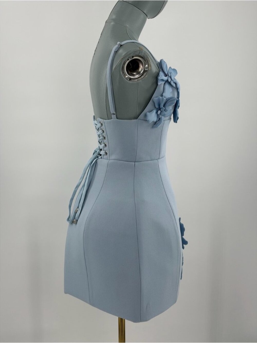 🆕 BRONX & BANCO 🧿 NWOT Emma 3D Floral Mini Dress, Pastel Blue - Sz XS US 2 - Picture 8 of 14